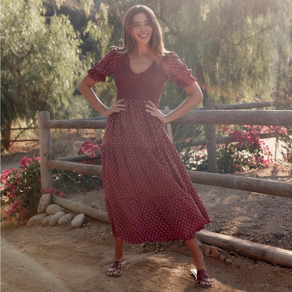 Christy Dawn The Brooklyn Midi Dress Dusty Crimson Silk NWT - Picture 2 of 11